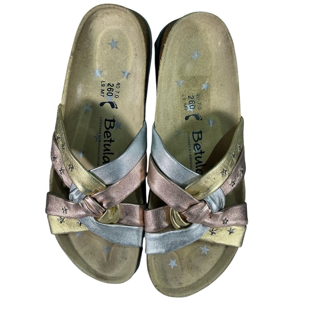 Birkenstock Betula Women's US9 EU40 Metallic Gold Braided Strappy Slide sandals - Picture 6 of 8